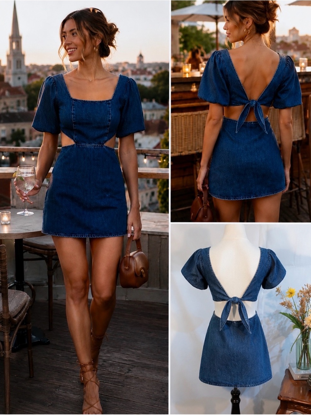 NWT Show Me Your Mumu City Cut Out Denim Mini Dress Deep End Size Small🧡